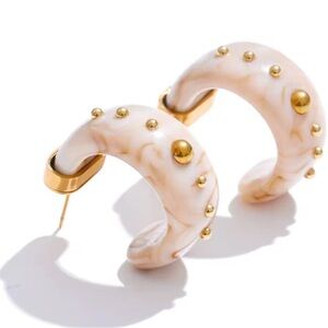 Elegant Gold and Cream Hoop Earrings
